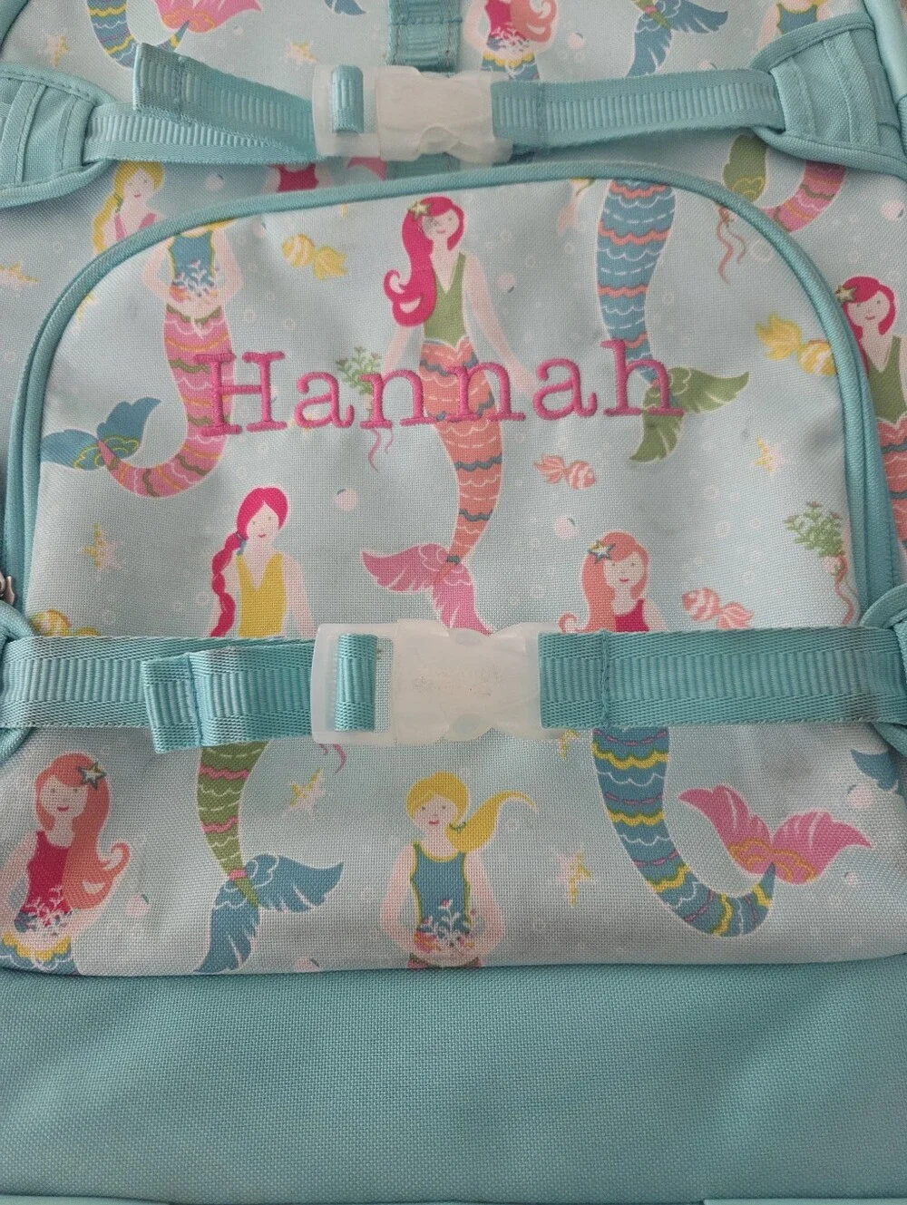 Retired Pottery Barn Kids Mackenzie Aqua Mermaid Rolling Suitcase
